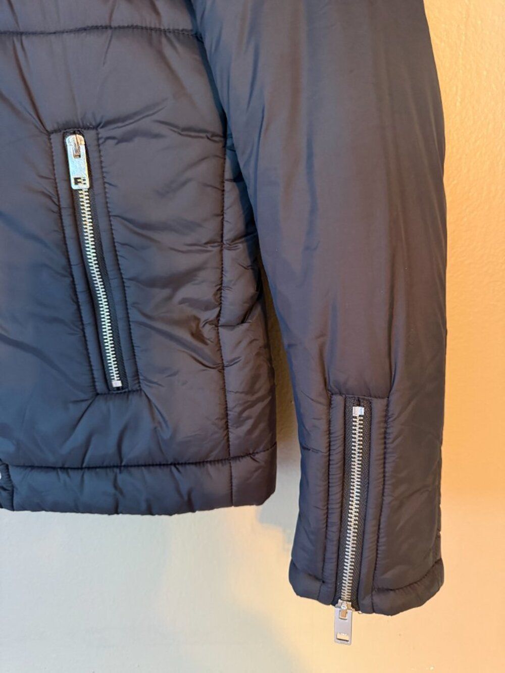 Diesel Black Quilted Nylon Moto Puffer Jacket Cosmic Noise Men's Size M - Picture 4 of 10